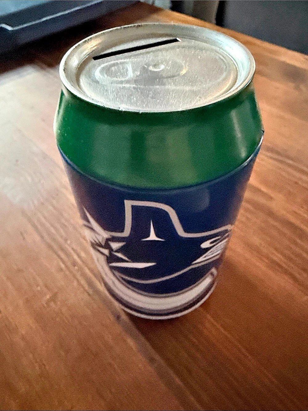NHL Vancouver Canucks Collectible Soda Can Coin Bank Blue & Green
